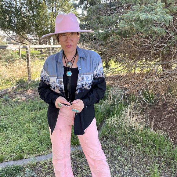 Vintage Boho Rodeo Western Pearlized Button Down Long Sleeve Top - Picture 2 of 6